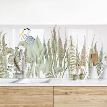 Kitchen wall cladding - Flamingo And Stork With Plants