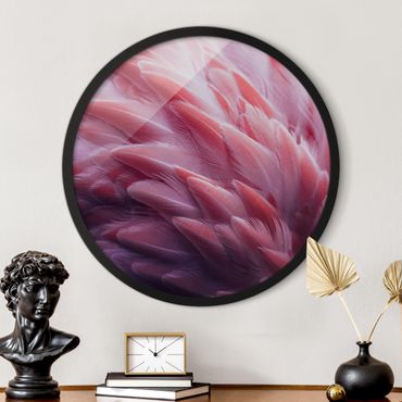 Circular framed print - Flamingo Feathers Close-Up