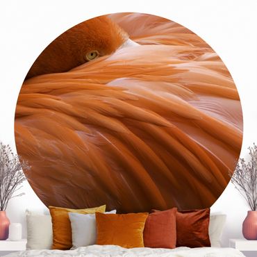 Self-adhesive round wallpaper - Flamingo Feathers