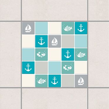 Tile sticker - Mosaic Tiles no.YK68 Maritime Turquoise Blue Gray