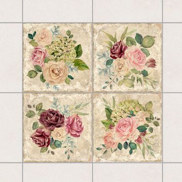 Tile sticker - Vintage Roses And Hydrangeas