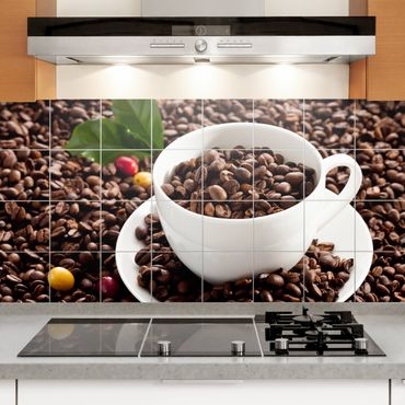 Tile sticker - Coffee Cup With Roasted Coffee Beans