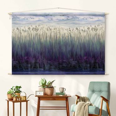 Tapestry - Mountainous Landscape behind River Reed In Blue