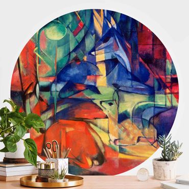 Self-adhesive round wallpaper - Franz Marc - Deer In The Forest