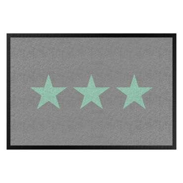 Doormat - Three Stars Grey Mint