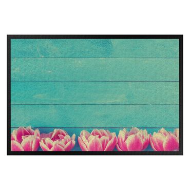 Doormat - Light Pink Tulip On Turquoise
