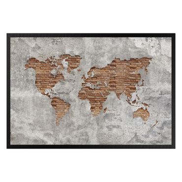 Doormat - Shabby Concrete Brick World Map