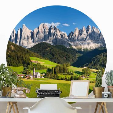 Self-adhesive round wallpaper forest - Odle In South Tyrol