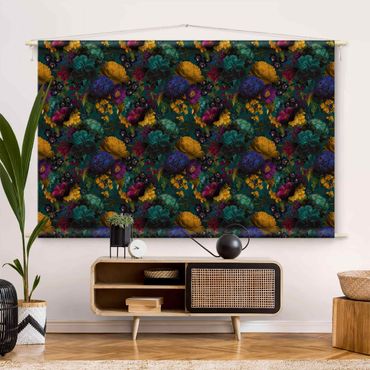 Tapestry - Yellow Blossoms With Blue Flowers In Front Of Turquoise