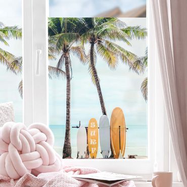 Window decoration - Yellow Surfboards Under Palm Trees