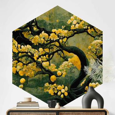 Self-adhesive hexagonal wall mural - Yellow Tree