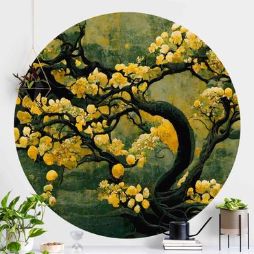 Self-adhesive round wallpaper - Yellow Tree