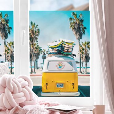 Window decoration - Yellow VW Bus With Surfboards