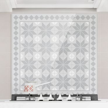 Splashback - Geometrical Tiles Star Flower Grey With Border - Square 1:1