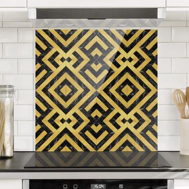 Splashback - Geometrical Tile Mix Art Deco Gold Black Marble - Square 1:1