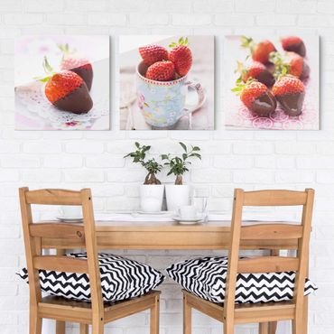 Glass print 3 parts - Strawberries In Chocolate Vintage