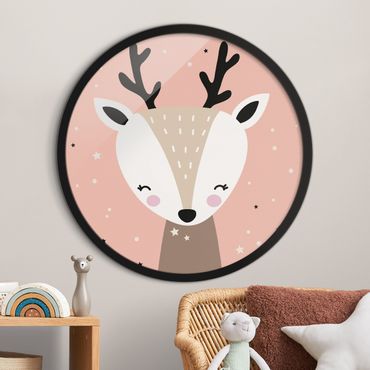 Circular framed print - Happy Deer