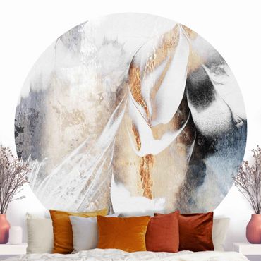 Self-adhesive round wallpaper - Golden Abstract Winter Painting