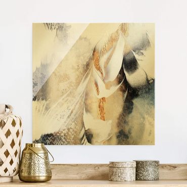 Glass print - Golden Abstract Winter Painting
