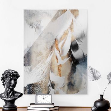 Glass print - Golden Abstract Winter Painting - Portrait format