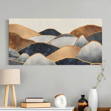 Natural canvas print - Golden Mountains Watercolour  - Landscape format 2:1