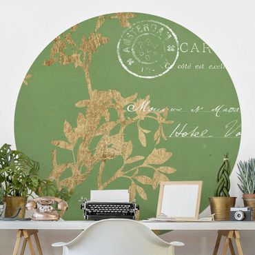 Self-adhesive round wallpaper - Golden Leaves On Lind I