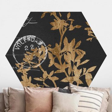 Self-adhesive hexagonal pattern wallpaper - Golden Leaves On Mocha II