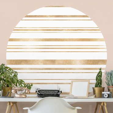 Self-adhesive round wallpaper - Golden Glitter Stripes