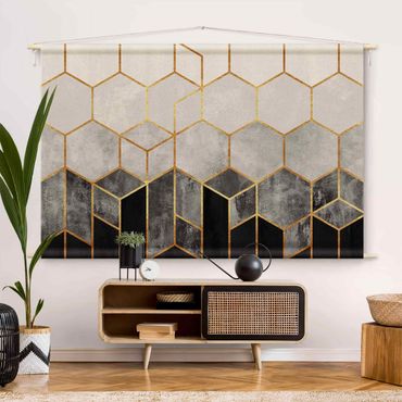 Tapestry - Golden Hexagons Black And White