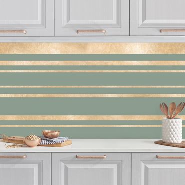 Kitchen wall cladding - Golden Stripes Green Backdrop