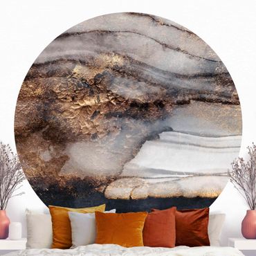 Self-adhesive round wallpaper - Golden Marble Painted