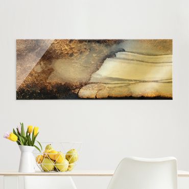Glass print - Golden Marble Painted - Panorama