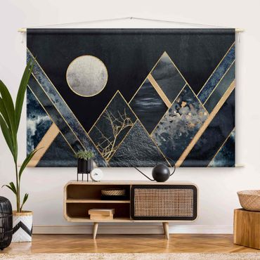 Tapestry - Golden Moon Abstract Black Mountains
