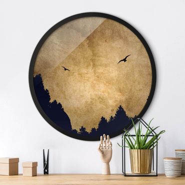 Circular framed print - Gold Moon In The Forest