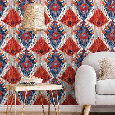Wallpaper - Large Ikat Pattern Bali Red And Blue