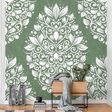 Wallpaper - Large Art Nouveau Pattern In Greenish Grey