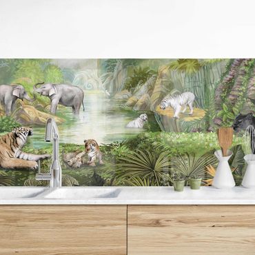 Kitchen wall cladding - Big cats in the jungle oasis