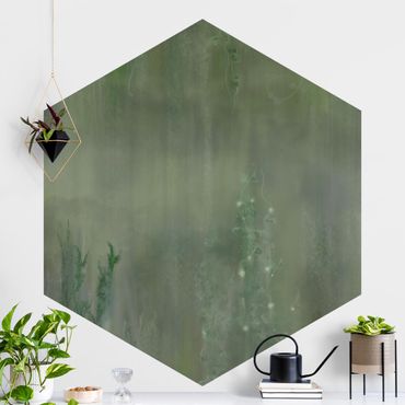 Self-adhesive hexagonal wallpaper - Green Mystical Fantasy