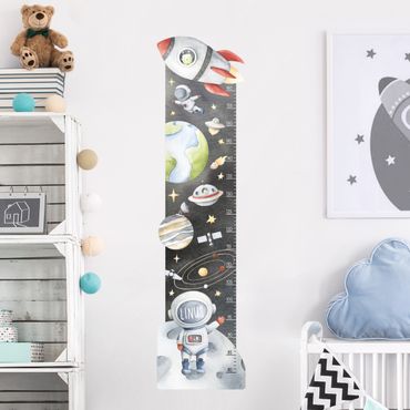 Wall sticker height chart for kids - Greetings from Jupiter with custom name