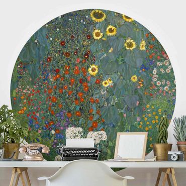 Self-adhesive round wallpaper - Gustav Klimt - Garden Sunflowers