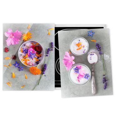 Glass stove top cover - Flowers with sugar