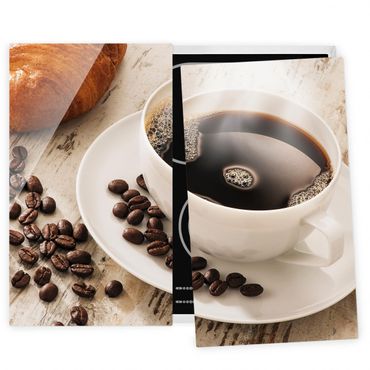 Glass stove top cover - Steaming coffee cup with coffee beans