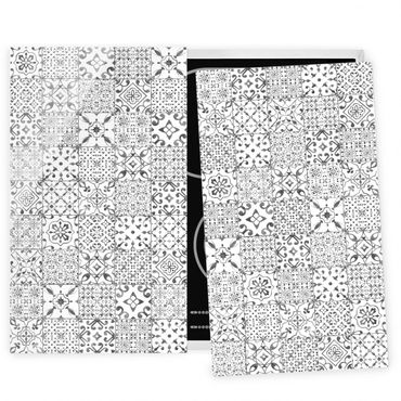 Glass stove top cover - Patterned Tiles Gray White
