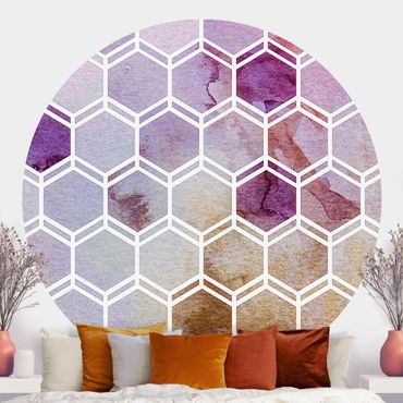 Self-adhesive round wallpaper - Hexagonal Dreams Watercolour In Berry