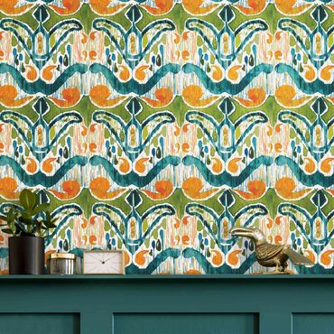 Wallpaper - Ikat Pattern Bali Orange And Green