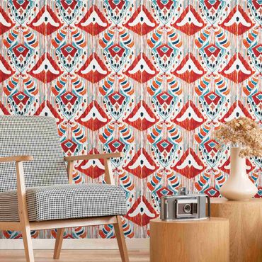 Wallpaper - Ikat Pattern Bali Red And Blue