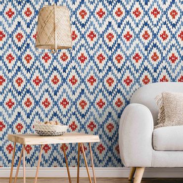 Wallpaper - Ikat Pattern Mexico Red And Blue