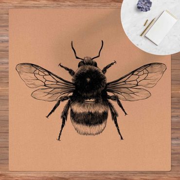 Cork mat - Illustration Flying Bumblebee Black  - Square 1:1
