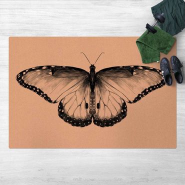 Cork mat - Illustration Flying Common Morpho Black  - Landscape format 3:2