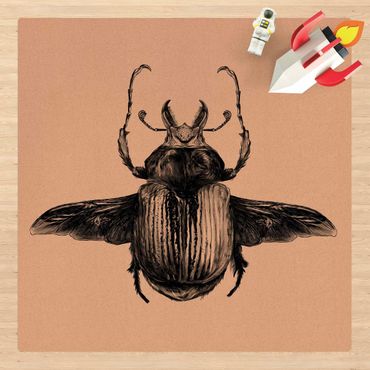 Cork mat - Illustration flying Beetle Black - Square 1:1